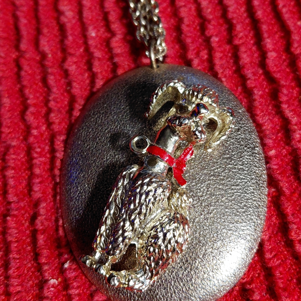 Gold Dog Pendant with Red Collar